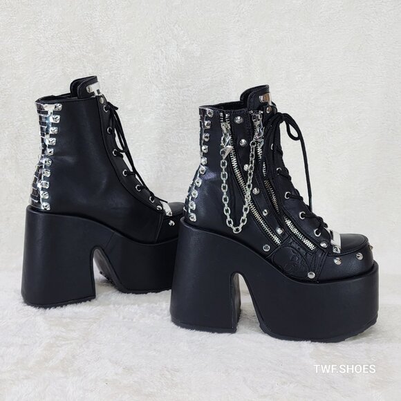 Camel Platform Block Heel Goth Ankle Boots - Picture 4 of 11